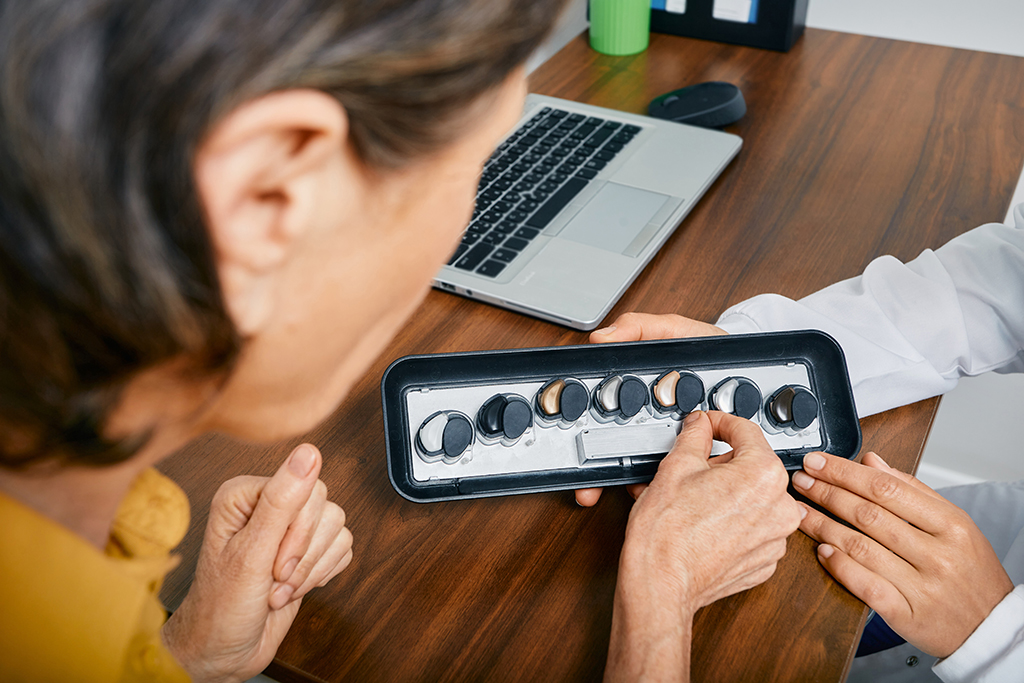 Selections of hearing aids at audiology center