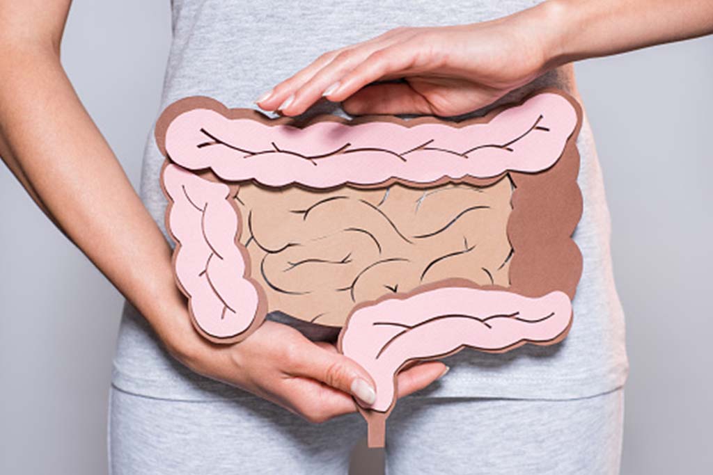 Unidentified person holding a colon diagram
