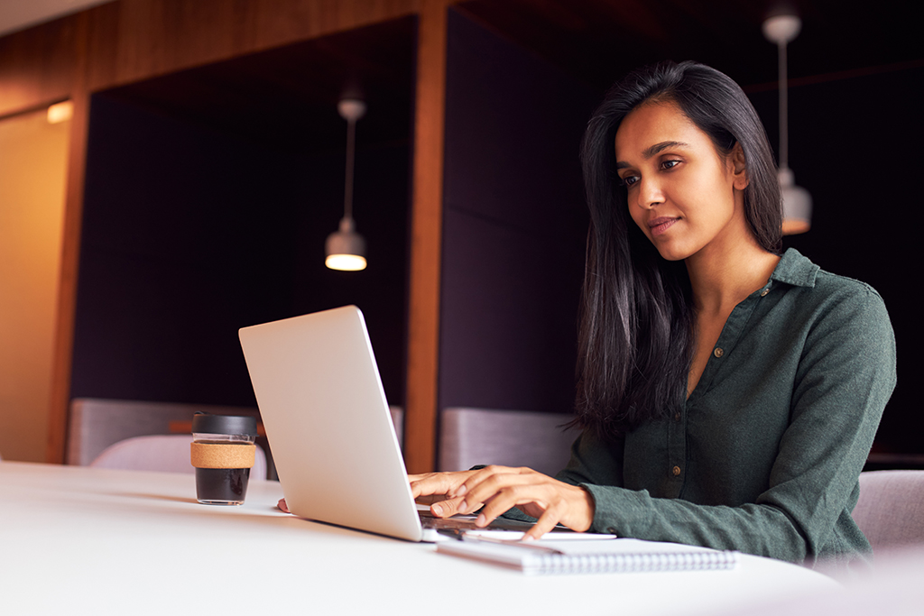 Businesswoman Working On Laptop at home