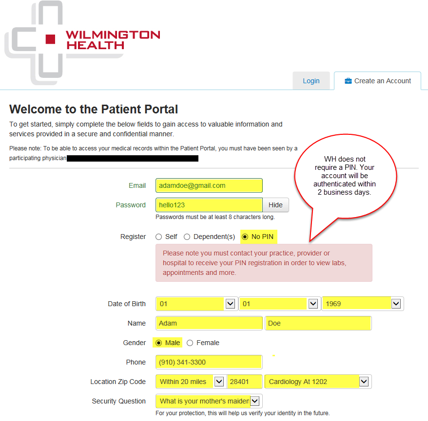 WH Patient Portal Registration