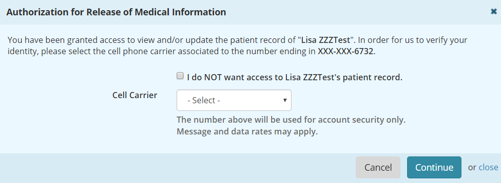 Image of Authorization for Release of Medical Information Page