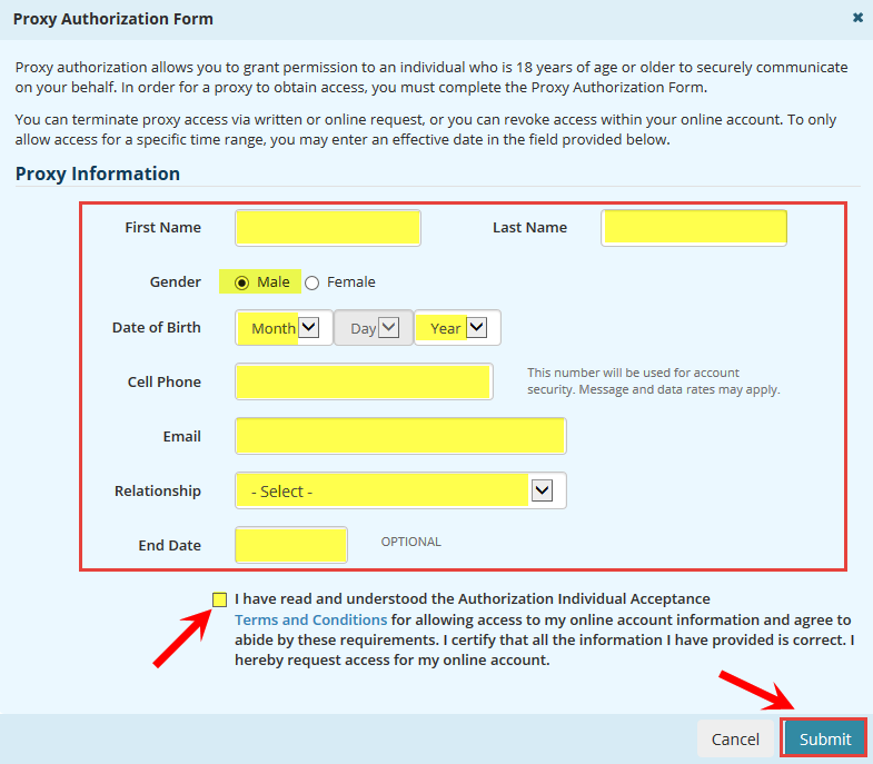 Image of Proxy Information Page