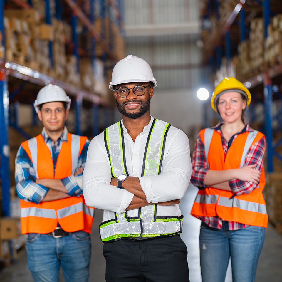 Warehouse employees smiling