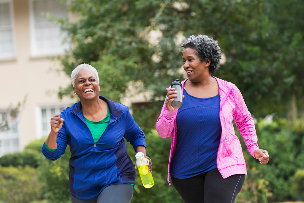 Women staying in shape by walking