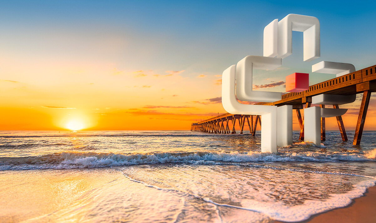 Pier over the ocean with the Wilmington Health icon